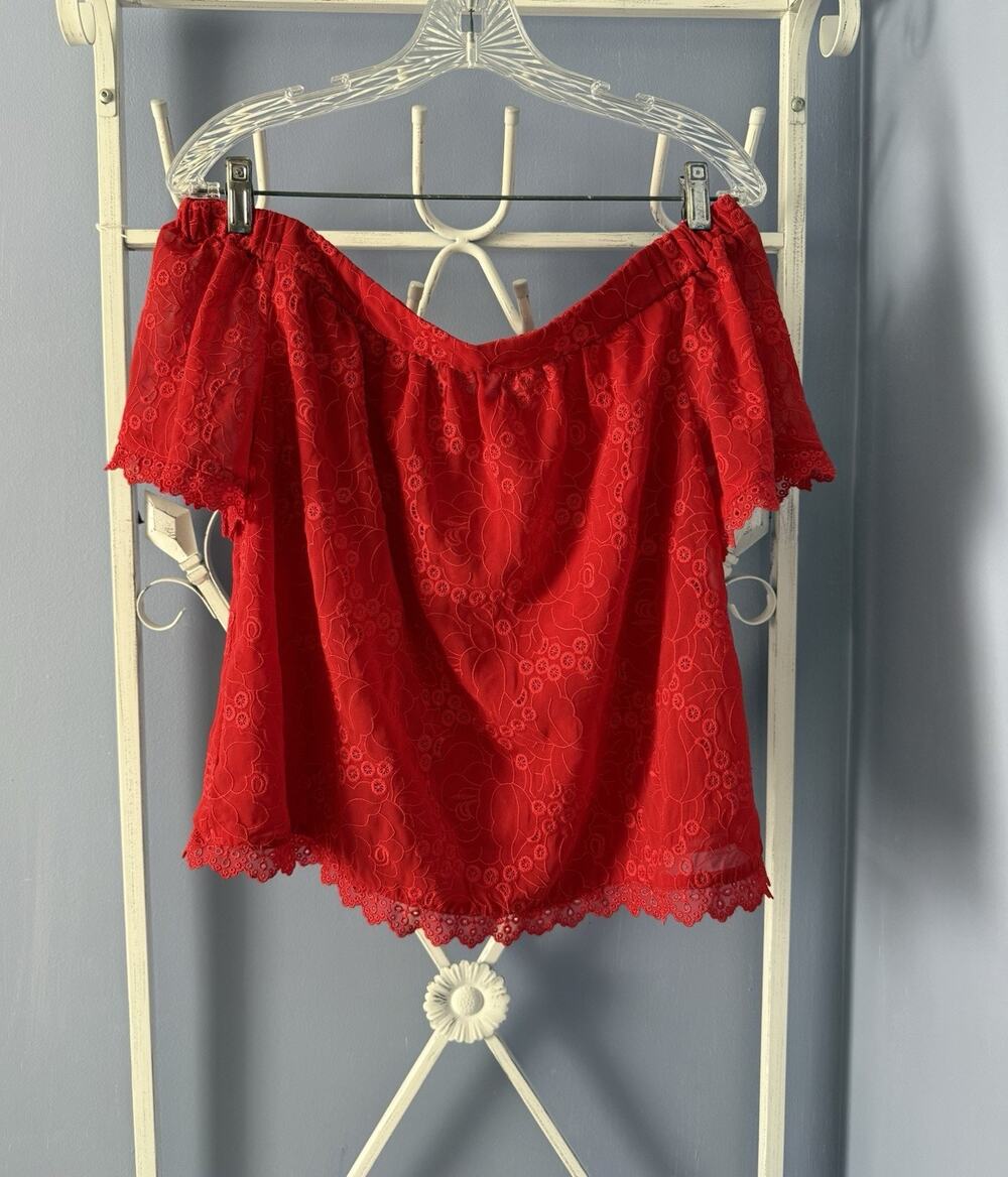 Karen Miller Red Lace Top Off Shoulder Sz 6